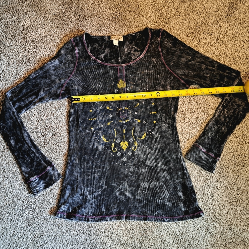 Vintage One World Y2K Embellished Gray Long Sleeve Shirt Women's Size Medium - Picture 6 of 9